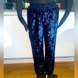 Anthropolie sequin blue joggers